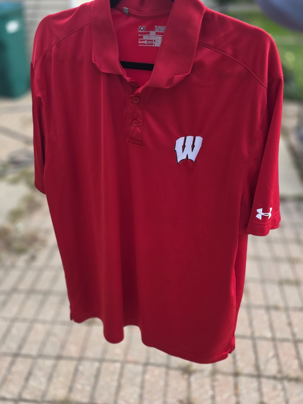 Under Armour Red Polo Wisconsin Chest Logo